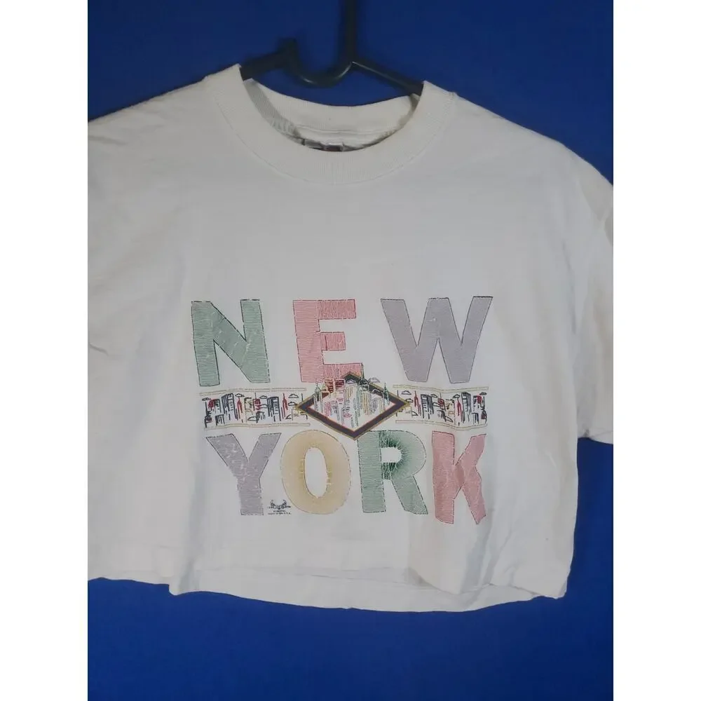 NEW YORK Crop Vintage USA Top Shirt Women’s Size Large - Picture 10 of 13
